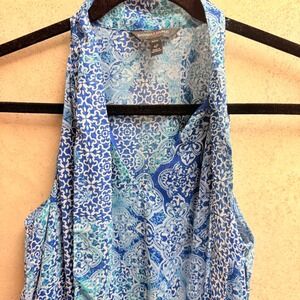 Banana Republic 6P Blue White Light Resort Core‎ Halter Neck Sleeveless Dress